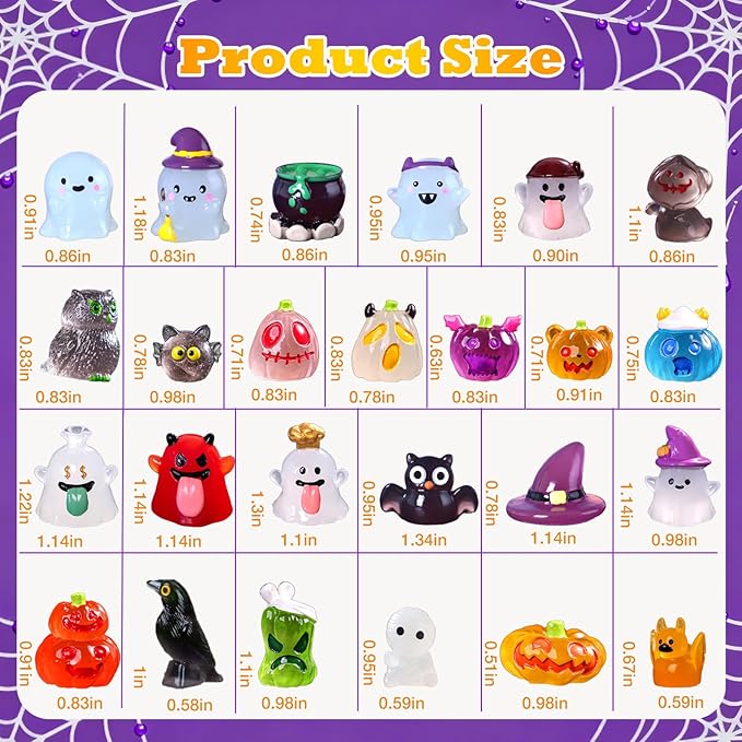 Mini Halloween Figurines 30 PCS, Luminous Halloween Miniatures Bulk for Decor, Mini Resin Animals Variety Pack to Hide, Pumpkin Ghost Owl for Party Favors Bag Fillers Garden Decor, Gifts