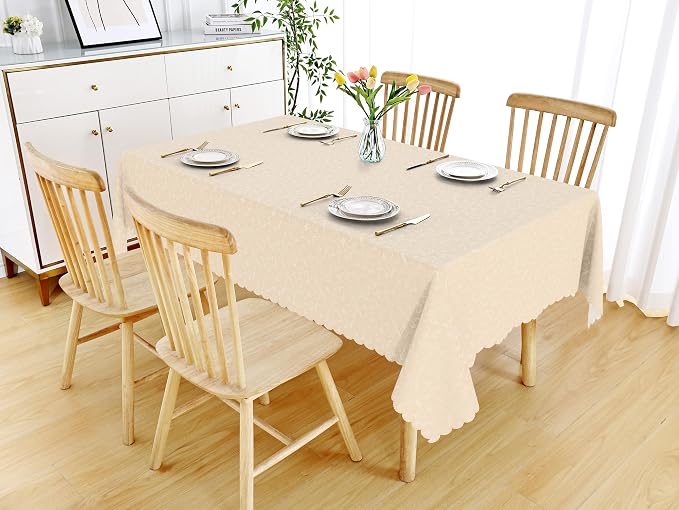 Smiry Rectangle Waterproof Heavy Duty Vinyl Tablecloths, 60 x 84 Inch | Wipeable Washable Floral Embossed Table Cover for Kitchen and Dining Room, Indoor & Outdoor Use, Cream