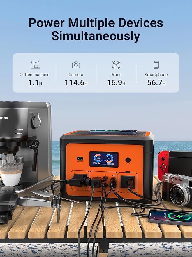 Portable Power Station 665.6Wh, Peak 1800W Solar Generator with UPS Battery Backup & Surge Protector, Portable Generator for Home Use, Camping, RV, CPAP, 10 Outlets with Bluetooth Speaker & LED Lights