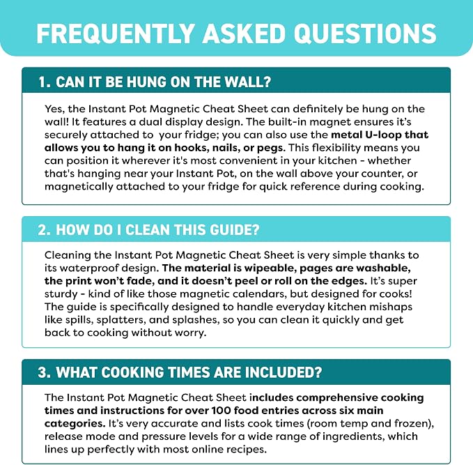 Instant Pot Magnetic Cheat Sheet Magnet - Instant Pot Accessories - Cookbooks Pressure Cooker Cooking Guide - Instapot Booklet - Instantpot Cooking - Kitchen Gifts for Women - Kitchen Gadgets