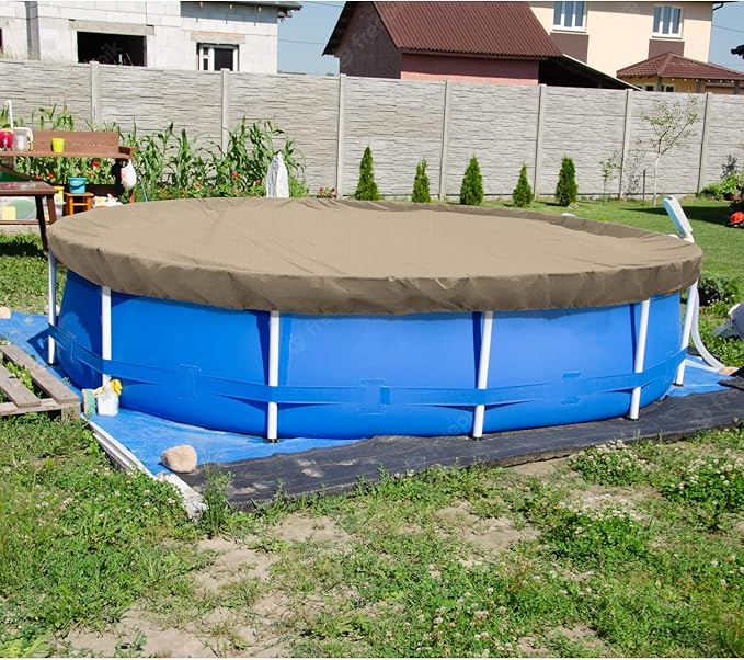 ECOOPTS 12 ft Round Pool Cover for Above Ground Pools, Swimming Pool Cover Protector Winter Safety Cover (Sand)