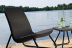 Keter Rio 3 Piece Resin Wicker Patio Furniture Set with Side Table and Outdoor Chairs, Dark Grey