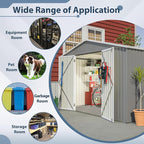 Favfurish 10×8 FT Metal Outdoor Storage Shed, Large Garden Sheds with Lockable Doors, All Weather Anti-Corrosion Galvanized Steel Tool House for Backyard Garden Lawn,Grey