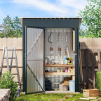 5X3X6.1FT Outdoor Steel Storage Shed with Frame Floor and Lockable Doors, Ideal for Garden, Backyard, Patio Storage