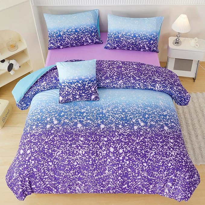 PERFEMET Queen Comforter Set with Sheets, 6 Pcs Blue Purple Girls Bedding Set, Tie Dye Rainbow Comforter for Queen Size Bed, Colorful Ombre Bedroom Decor Bed in A Bag for Teens Girls
