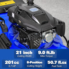 BILT HARD 21 Inch 201cc 4-Cycle Engine Push Lawn Mower, 3-in-1 Gas Lawn Mower with Bagging, Mulching and Side Discharge, Easy Start with Adjustable 8-Positions Cutting Height for Lawn, Yard, Garden
