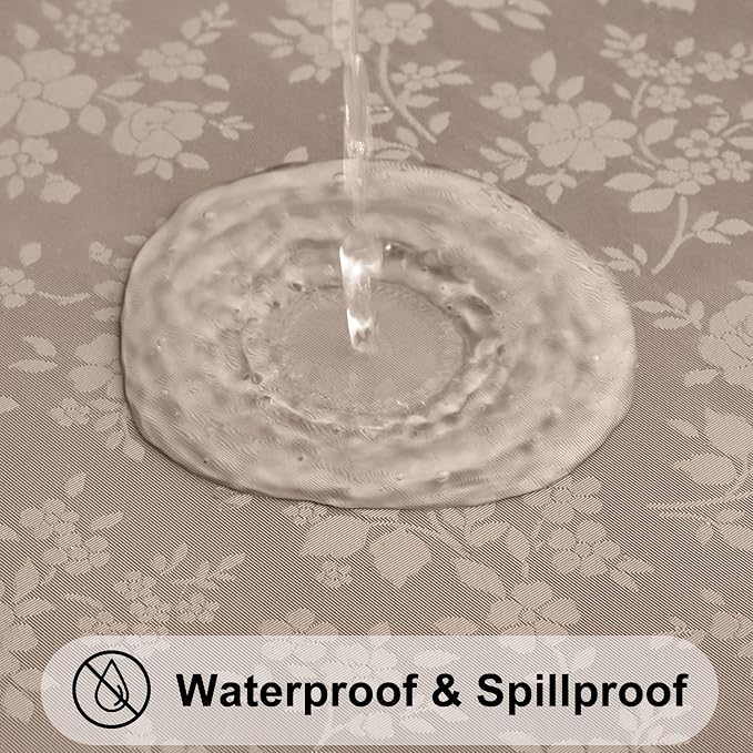 Smiry Square Waterproof Heavy Duty Vinyl Tablecloths, 54 x 54 Inch | Wipeable Washable Floral Embossed Table Cover for Kitchen and Dining Room, Indoor & Outdoor Use, Taupe