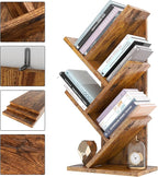 YMYNY 4 Tier Tree Bookshelf, Small Bookcase, Modern Wood Book Storage Rack, Freestanding Book shelf for Books/Movies/CDs, Narrow Display Rack for Living Room, Home Office, Rustic Brown UHBC014H
