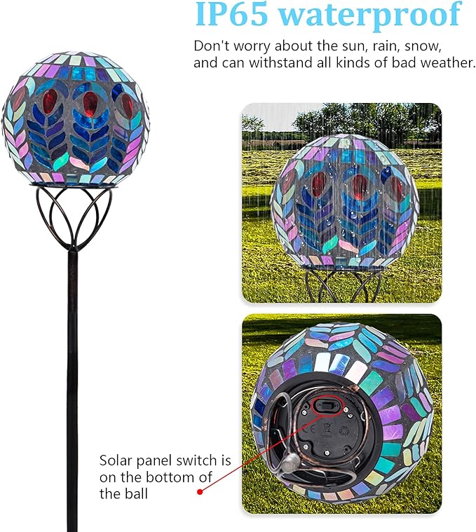 Afirst Solar Outdoor Garden Lights Decorative - Mosaic Solar Stakes Gazing Ball Waterproof Outdoor Lights Stakes for Pathway Yard Lawn Decoration(Multi)
