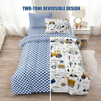 4-Pcs Construction Twin Size Boys Bedding Set, Kids Comforter Set for Teens w/Sheets and Pillowcase, Soft Cartoon Tractor Cars Bed in a Bag Sets