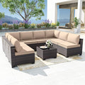Patio Furniture Set 9PCS Outdoor Furniture for Backyard Wicker Sectional Sofa Set, Rattan Patio Conversation Set with Thickened Cushions and Glass Coffee Table, Sand