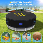 18 Ft Round Pool Cover with Reflective Strips, 420D Swimming Pool Cover for Above Ground Pools, Solar Cover with Drawstring and Ground Nails for Dustproof, UV Protected