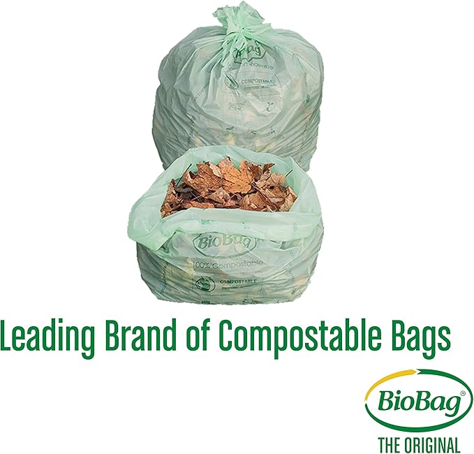 BioBag USA 100% Certified Compostable Lawn & Leaf Yard Waste Bags, 33 Gallon, Large Capacity and Weather Resistant, 60 Count