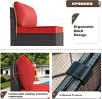 Patio Furniture Sectional Sofa Set 13-Pieces PE Rattan Patio Conversation Set w/43in Gas Fire Pit Table, Outdoor Furniture with 55000 BTU Propane Fire Pit, Red