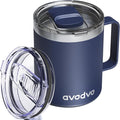 12oz Insulated Coffee Mug with Lid – Includes Two Lids, Stainless Steel Coffee Travel Mug with Handle, Double Wall Vacuum Insulated Camping Mug for Home, Office & Outdoor, Navy Blue