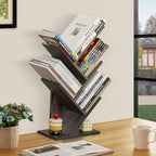 5 Tier Tree Book Shelf, Small Desktop Bookshelf with Storage Organizer, Wood Bookcase, Desk Display Bookshelves, Floor Standing Organizer Bookcases for Living Room,Bedroom,Office-Dark Grey