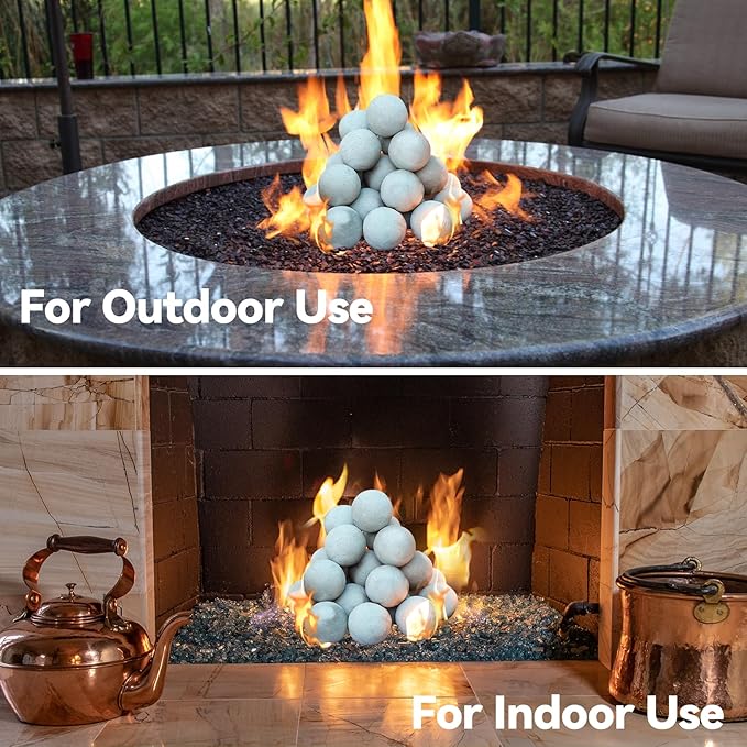 Skyflame 2" Fireplace Balls for Gas Fireplace, 25-Pack Round Ceramic Ball Set for Indoor/Outdoor Fire Pits/Fireplaces Home Decor Accessory, Gray