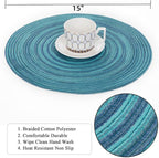 SHACOS 15 inch Round Placemats Set of 4 Variegated Multicolor Place Mats Cotton Polyester Braided Non Slip Washable Heat Resistant Table Mats for Home Wedding Dinner Party Table Decor, Rainbow Teal