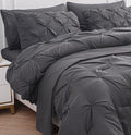 LANE LINEN King Size Comforter Set with Sheets, Pillowcases & Shams, 7 Piece Bed in a Bag Set King Size, Pintuck King Bed Comforter Set, Soft King Bedding Set, Pinch Pleated King Size Bed Set - Grey