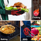 QUWIN BBQ Gloves, Oven Gloves 1472℉ Extreme Heat Resistant, Grilling Gloves Silicone Non-Slip Oven Mitts, Kitchen Gloves for BBQ, Grilling, Cooking, Baking-1 Pair… (One Size(Long Cuff), Red)