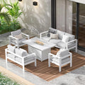 Wisteria Lane Aluminum Patio Furniture Set, 5 Piece Metal Outdoor Furniture Set with CSA Certified 54in Propane Gas Fire Pit Table, Patio Conversation Set with 5in Olefin Cover Cushions (White)