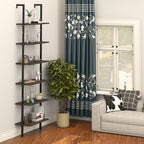 Ladder Shelf Black 6 Tiers Modern Bookshelf Room Organizer Open Tall Wall Mount Bookcase Standing Leaning Wall Shelves Industrial Decorative Living Room Bed Room