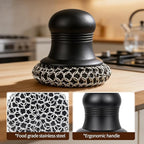 316 Upgraded Cast Iron Scrubber with Pan Scraper,Cast Iron Cleaner for Grill Pan Skillet Wok Carbon Steel,Ergonomic to Hold Easy to Use Dishwasher Safe ((Small&Large Chainmail,2pcs))