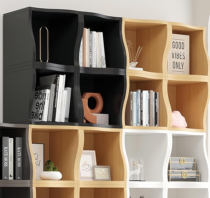 DIY Bookcase, 2 Cube Storage Organizer, Stackable Modular Book Shelf for Bedroom, Living Room, Office, Closet