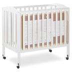 3 in 1 Portable Folding Stationary Side Crib in White, Greenguard Gold Certified, Safety Wheel with Locking Casters, Convertible, 3 Mattress Heights