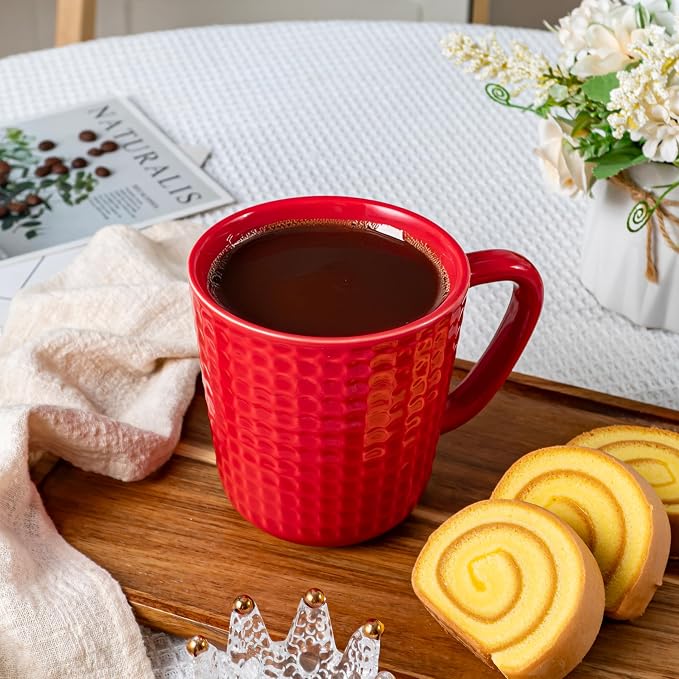Large Coffee Mugs, 20 oz Ceramic Coffee Cups with Handle, 2PCS, Red | Porcelain Big Tea Cups for Office and Home, Latte Cocoa, Microwave & Dishwasher Safe, Lead-Free, Wedding & Housewarming Gift