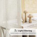 FMFUNCTEX Linen Sheer Curtains for Bedroom, Beige Curtains 45 inches Long for Living Room, Natural Flax Blend Window Draperies for Farmhouse Curtain, Rod Pocket 2 Panels