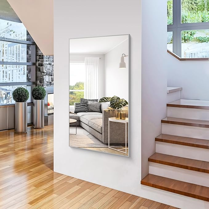 36x60inch Brushed Nickel Bathroom Mirror, Silver Rectangle Mirror with Frame, Large Rectangular Wall Mirrors for Bathroom, Living Roomm, Hair Salon, Big Mirror Hang Horizontal/Vertical