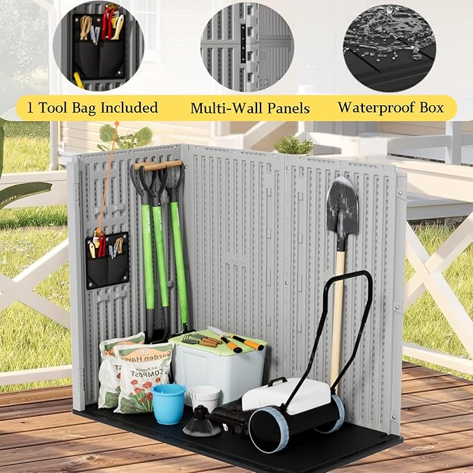 ZZM 37 Cu.ft Outdoor Storage Cabinet with One Tool Kit, Horizontal Storage Shed for Garage, Bike, Garbage Cans, Garden Accessories