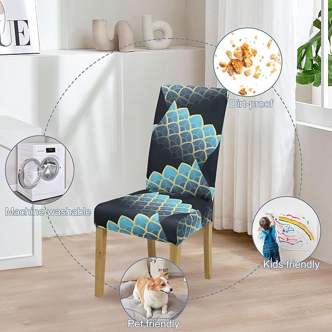 Dining Chair Covers, Stretch Seat Covers, Washable Furniture Protector | 4 Pack, Washable, Stretch Fit, Soft, Non Slip, Dining Chair Covers, Seat Protector, Furniture Cover,Easy Clean
