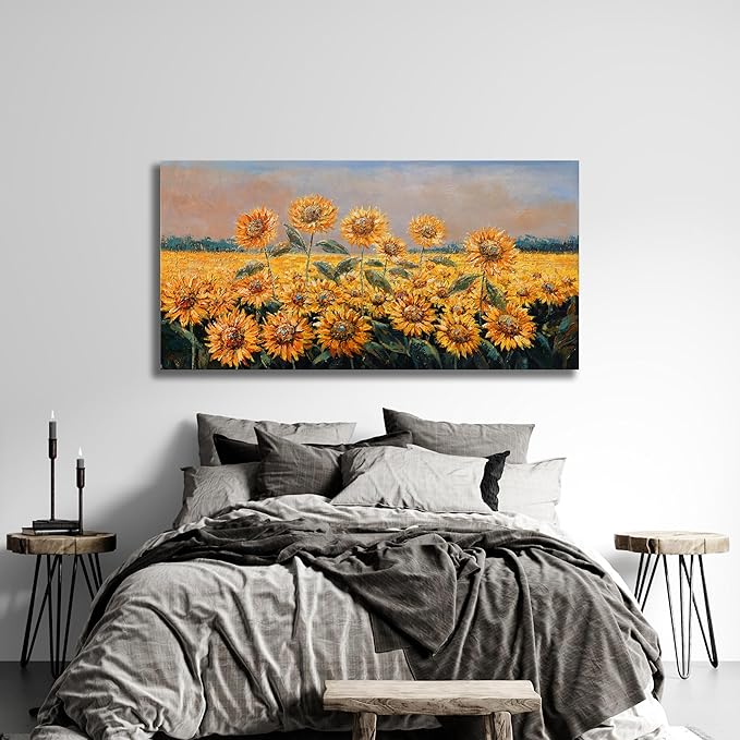 Yuaxker Flowers Canvas Wall Art Sunflower Flower Canvas Painting Yellow Aesthetic Wall Decor Artwork for Living Room Bedroom Dining Room Office Home Decor 20x40inch