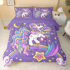 Unicorn Comforter Twin Size,Rainbow Unicorn Comforter Set for Kids Teens Girls,3Pcs Bedding Set Printed Comforter with 2 Pillowcases,Down Alternative,Soft and Lightweight(Purple，Twin Size)