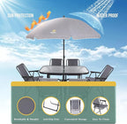 Nice C Outdoor Dining Sets, Patio Furniture Set, 8 Piece Set with Umbrella, Garden Outdoor Furniture Table Set with Tilted Removable Umbrella, Glass Table, and 6 Folding Chairs (Grey)