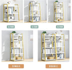 IOTXY 5 Tier Open Bookshelf - Steel and Wood Display Stand, 50CM Width Floor-Standing Bookcase, Gold