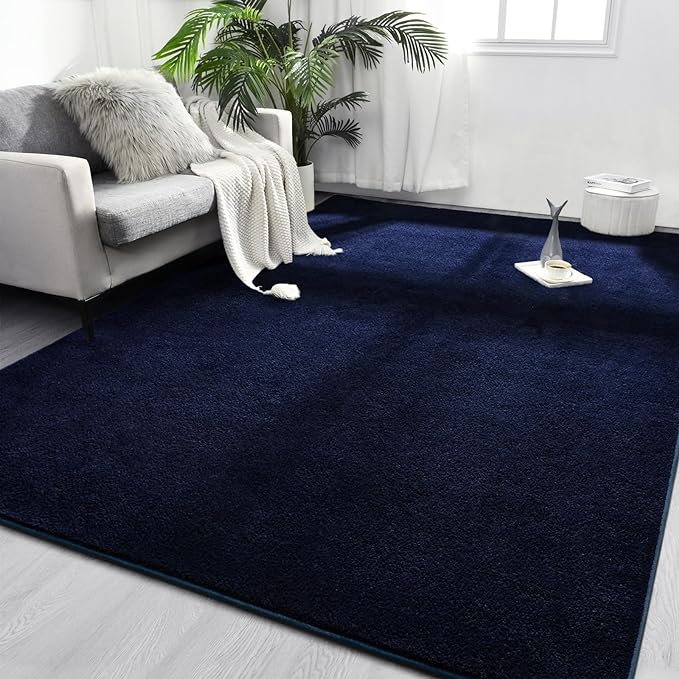 Area Rugs for Bedroom Living Room, 7x10 Navy Blue Super Soft Comfy Thickened Memory-Foam Indoor Carpets, Modern Aesthetic Minimalist Carpet for Boys Girls Adults Apartment Nursery Home Décor