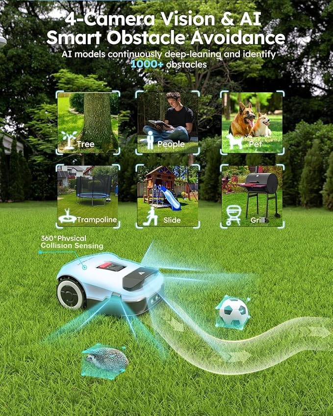 ANTHBOT Genie3000 Robot Lawn Mower - NO Wire, Full Band RTK+4-Eye Vision Robotic Lawnmower for 0.91 Acre, Auto Mapping, Multi-Zone Management, Accurate Obstacle Avoidance, Intelligent Path Planning