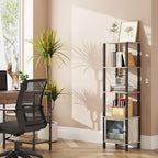 TUTOTAK 5 Tier Bookcase and Bookshelf, Narrow Book shelf with Door for Small Space, for Living Room, Office, Study, Entryway, Greige BS03BG005