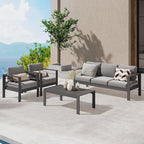 Wisteria Lane Aluminum Outdoor Patio Furniture Set, Modern Patio Conversation Sets, Outdoor Sectional Metal Sofa with 5 Inch Cushion and Coffee Table for Balcony, Garden, Dark Grey