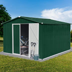 Favfurish 10x8 FT Metal Garden Sheds with Hinged Door and Padlock & Punched Vents,Aluminum Outdoor Storage Shed w/Eco-Friendly Painting,for Bike, Barbeque,Tool,Green+White