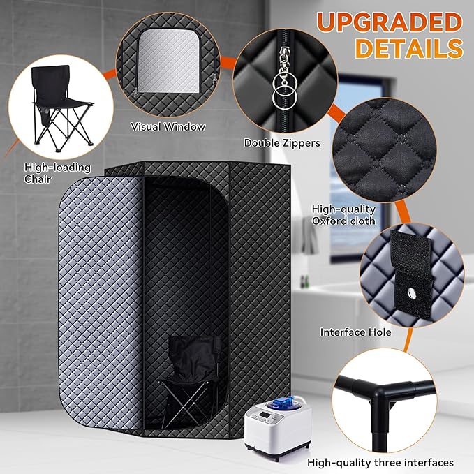 Durable and Portable pentagonal (46 x46 x67) Home Sauna Tent, Equipped with a Quick Heating steam Room, Remote Control, Folding Chairs, and Floor mats, Suitable for Indoor and Outdoor Relaxation
