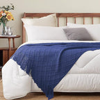 inhand Navy Blue Throw Blanket for Couch and Bed, Soft Living Room Home Decor Knitted Twin Size Blanket, Outdoor Lightweight Breathable Summer Blanket, Farmhouse Warm Woven Decorative, 60"x80"