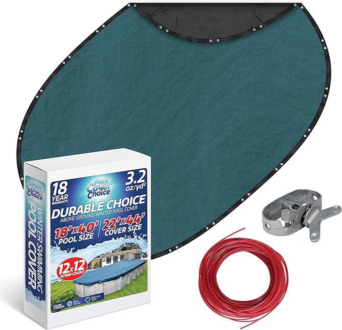 Winter Swimming Pool Cover for 18 ft x 40 ft Aboveground Oval Pool Size, Durable Choice Series, Solid Material, Color - Marine Teal, Pool Cover Choice 391840-4CHOICE