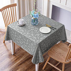 Smiry Square Waterproof Heavy Duty Vinyl Tablecloths, 70 x 70 Inch | Wipeable Washable Floral Embossed Table Cover for Kitchen and Dining Room, Indoor & Outdoor Use, Grey