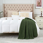 Longhui bedding Chunky Cable Knit Throw Blanket Lightweight Olive Green 100% Organic Cotton Blanket for Sofa Couch Bed Baby Nursery, Rustic Shabby Chic Modern Farmhouse, 51” x 63” Give Laundering Bag