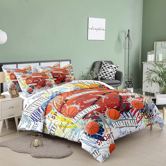 Tailor Shop Basketball Comforter Sets Queen Size, Basketball Bedding Sets for Kids Boys Teens,Sport Comforter Sets with 1 Comforter 2 Pillowcases……