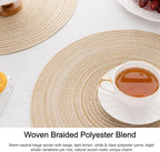 SHACOS 15 inch Beige Round Placemats Set of 12 for Dining Table Woven Braided Circle Place Mats Kitchen Placemat Washable Table Mats